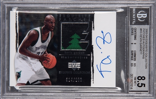 2003-04 UD "Exquisite Collection" Patches #KG Kevin Garnett Signed Card (#014/100) – BGS NM-MT+ 8.5/BGS 10